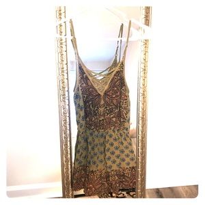 strappy green or khaki floral romper